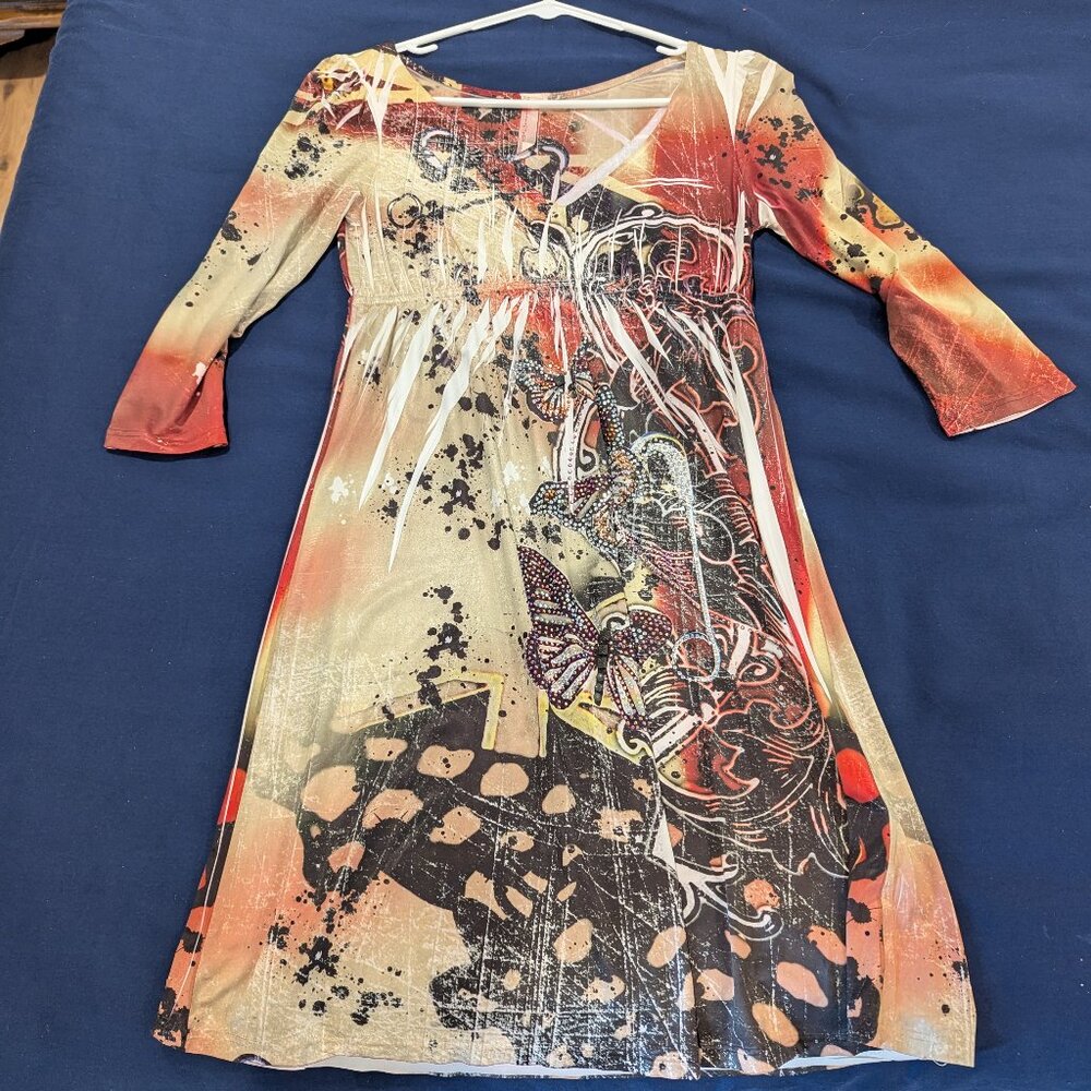 Small V-Neck 3/4 inch Sleeves Sparkling Dress